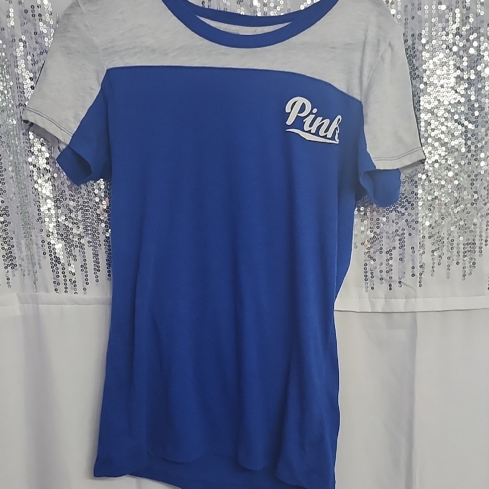 PINK Victoria's Secret Blue and White Tee